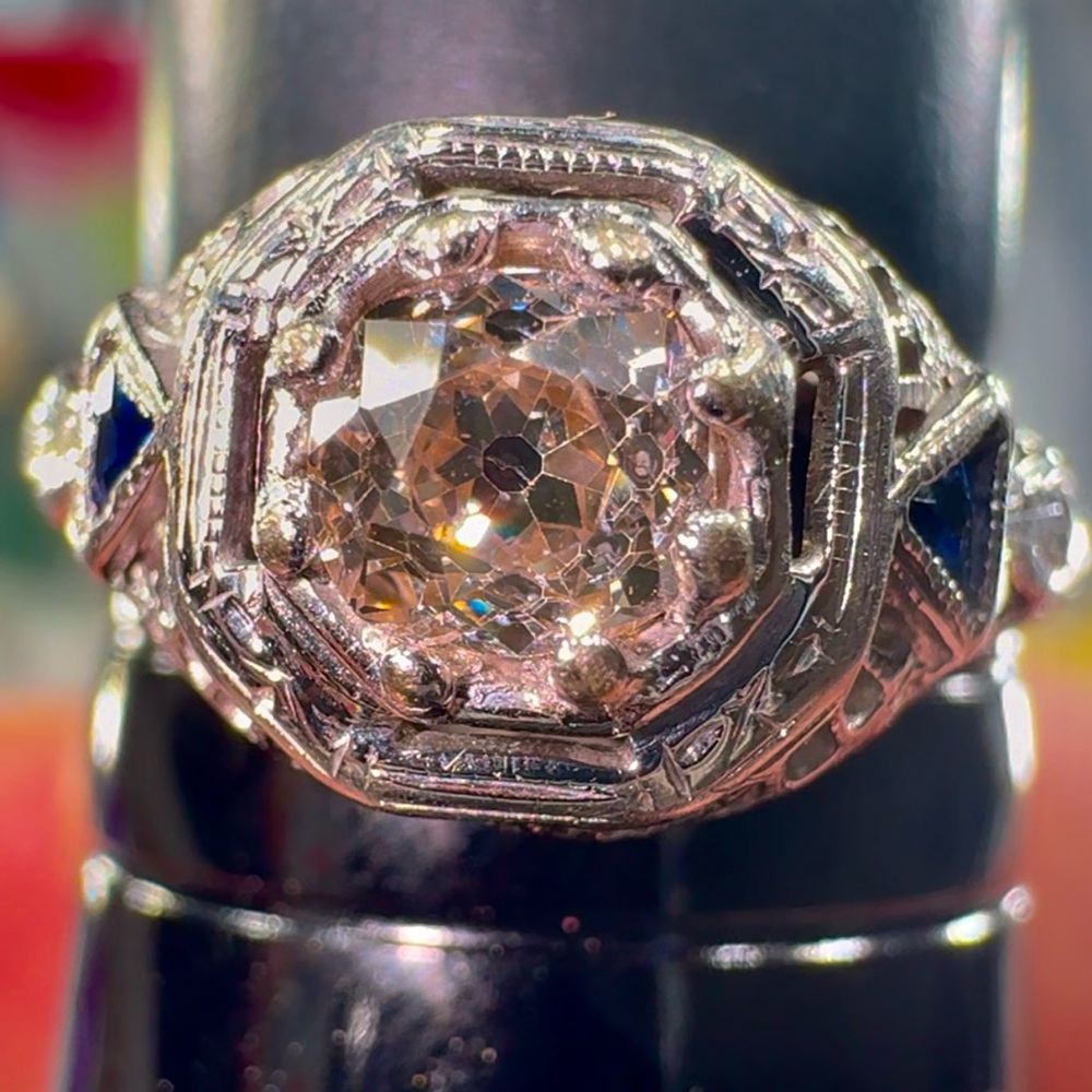 Art Deco .50 CT Champagne Old Mine Diamond Wedding Ring